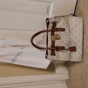 Michael Kors purse satchel tote white brown
